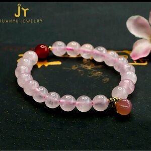 Peach Shape Healing Crystal Rose Quartz Beaded Bracelet